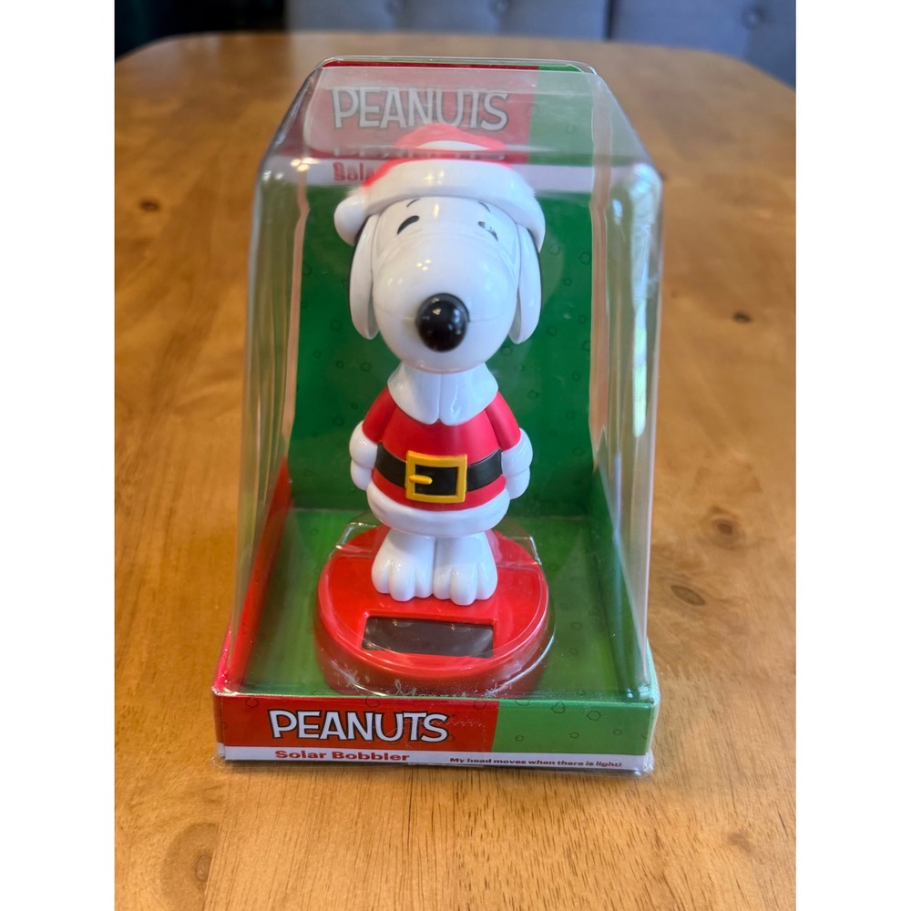 Peanuts Snoopy Santa Claus Solar Bobbler Christmas Holiday Decor New